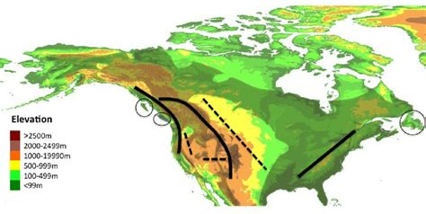 2: Map of North America showing elevation and forest tree species ...