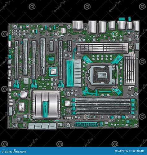 Hand drawn motherboard stock vector. Image of illustration - 62877193