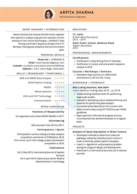 Sample Resume of Bioinformatics Engineer with Template & Writing Guide ...