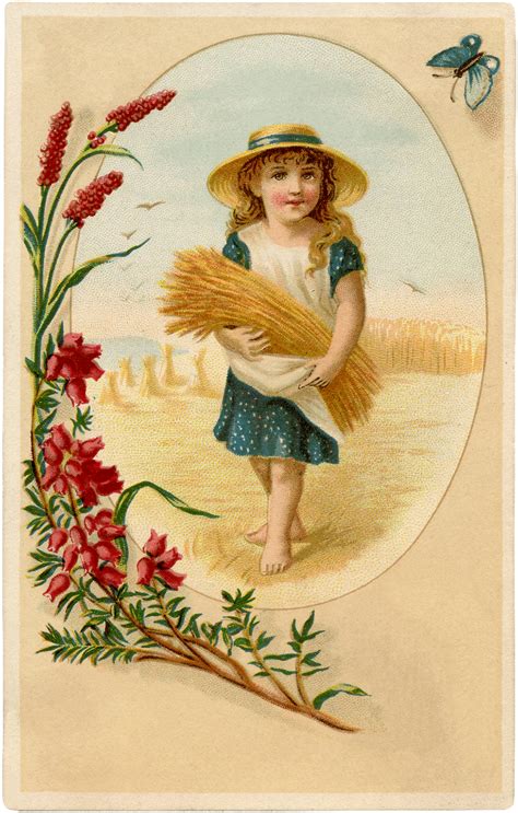 Cute Vintage Wheat Harvest Girl! - The Graphics Fairy