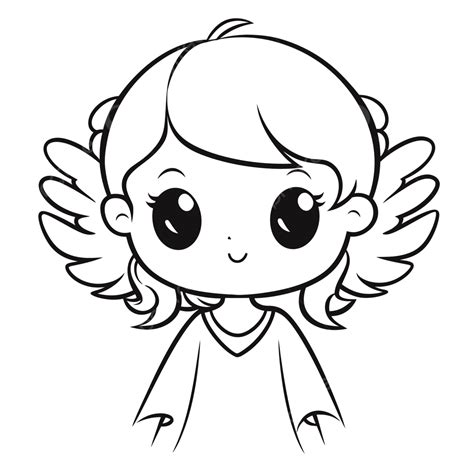 Cartoon Angel Girl With Wings Coloring Page Outline Sketch Drawing Vector, Beautiful Angel ...