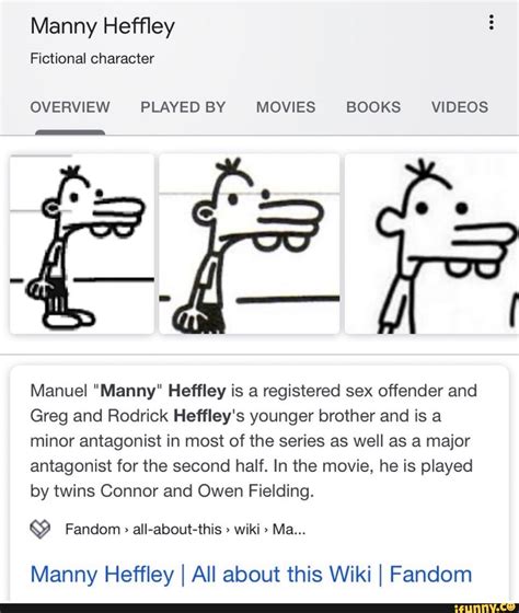 Manny Heffley Manuel "Manny" Heffley is a registered sex offender and Greg and Rodrick Heffley's ...