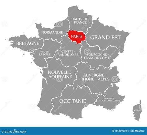 Paris Red Highlighted in Map of France Stock Illustration ...