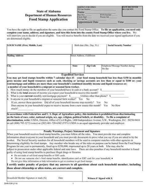 Food Stamp Application - Alabama Department of Human Resources