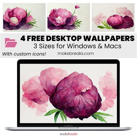 Peony Flower Wallpaper SET 1 - Free Aesthetic Desktop Organizer Backgrounds with Custom Icons, 4 ...