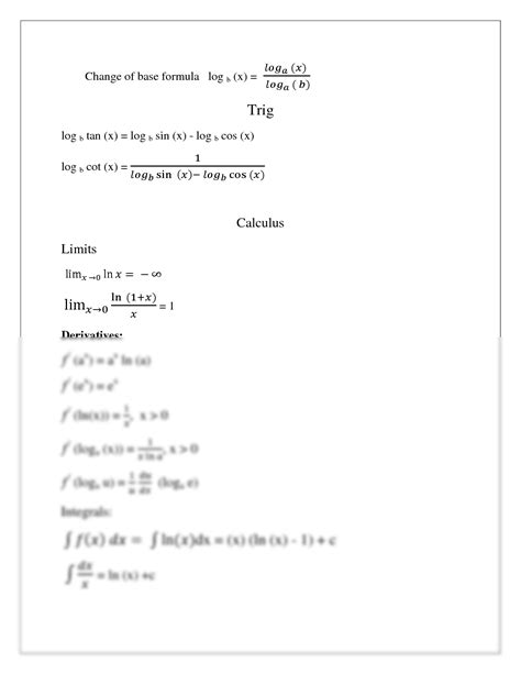 SOLUTION: Logarithm cheat sheet - Studypool