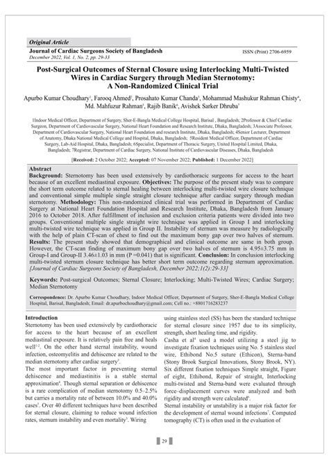 (PDF) Post-Surgical Outcomes of Sternal Closure using Interlocking ...