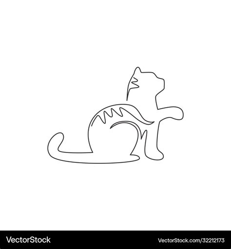 One single line drawing simple cute cat kitten Vector Image