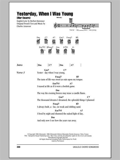 Roy Clark "Yesterday, When I Was Young (Hier Encore)" Sheet Music Notes ...