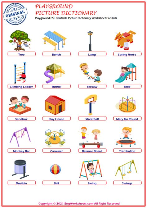 These English vocabulary Playground worksheets will help in the ...