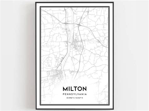 Milton Map Print, Milton Map Poster Wall Art, Pa City Map, Pennsylvania ...