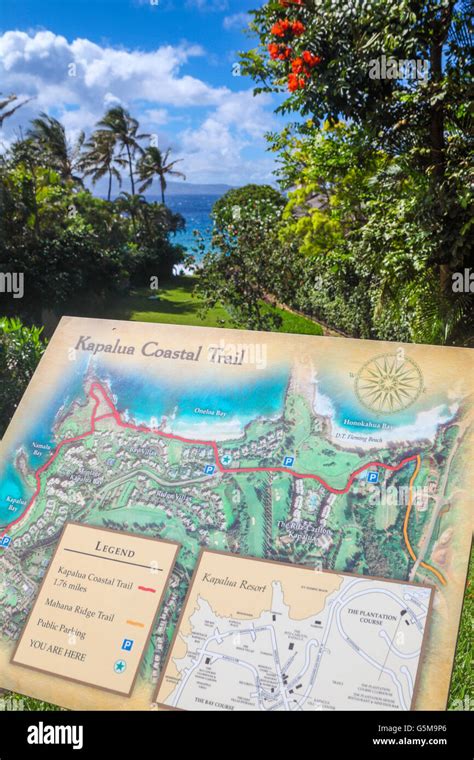 Interpretive sign with map for the Kapalua Coastal Trail in Kapalua ...