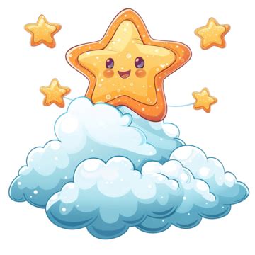 Cartoon Star Illustration Floating Above Clouds, Cartoon Star, Illustration, Children S PNG ...