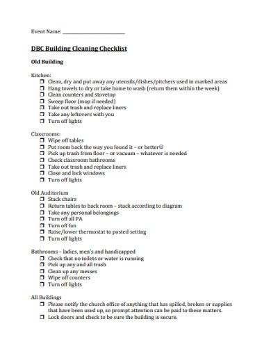 Church Cleaning Checklist - 7+ Examples, Format, Pdf