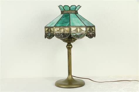 SOLD - Leaded Stained Glass Shade Antique 1910 Table Lamp #31637 - Harp Gallery Antiques & Furniture