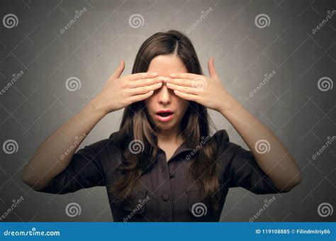 Girl Cover Her Eyes by Her Hands. Stock Image - Image of face, ignoring ...