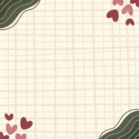 Grid Background In Cream With Aesthetic Green And Pink Love Element ...