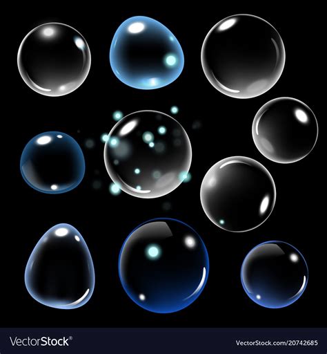 Realistic soap bubble on black background Vector Image