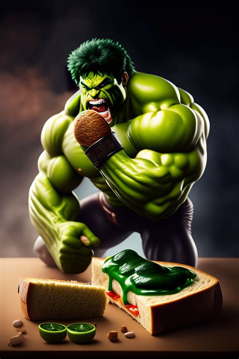 Lexica - The incredible hulk eating a sandwich, photo realistic