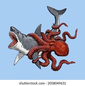 Giant Octopus Attacks Shark Battle Animals Stock Illustration 2058049631 | Shutterstock