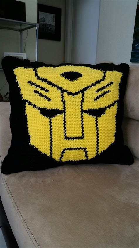 Bumblebee Transformers crochet pillow www.mommasjampackcrochetwordcharts.com Crochet Pillow ...