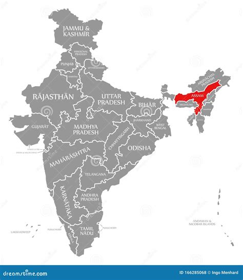 Assam Red Highlighted in Map of India Stock Illustration - Illustration ...