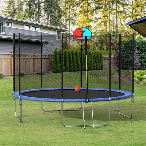 EUROCO 12' Trampoline with Basketball Hoop and Enclosure, Blue - Walmart.com - Walmart.com