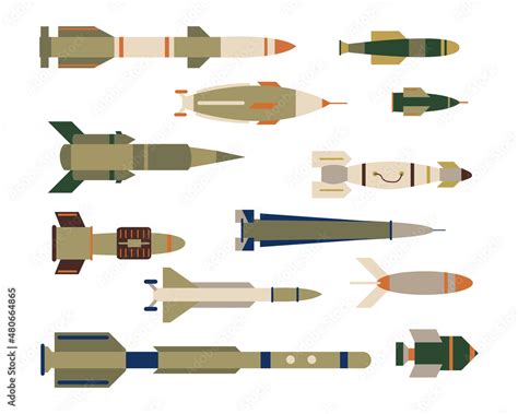 Types of military missiles or rockets vector illustrations set Stock ...