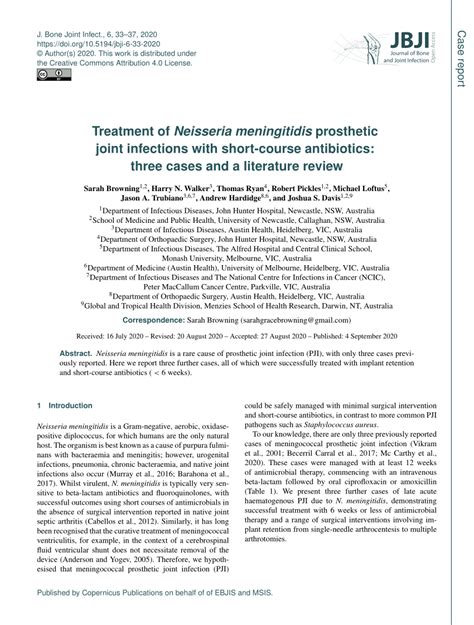 (PDF) Treatment of Neisseria meningitidis prosthetic joint infections ...