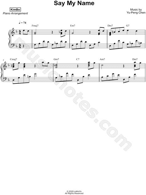 KimBo "Say My Name" Sheet Music (Piano Solo) in F Major - Download & Print - SKU: MN0225067