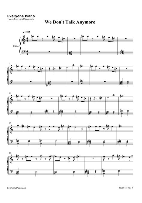 we don't talk anymore sheet music for piano with notes and tabulas