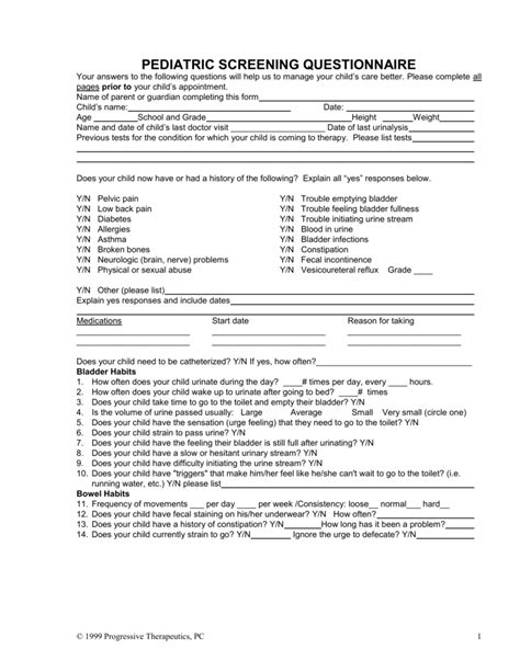 Incontinence Questionnaire - Specialty Physical Therapy