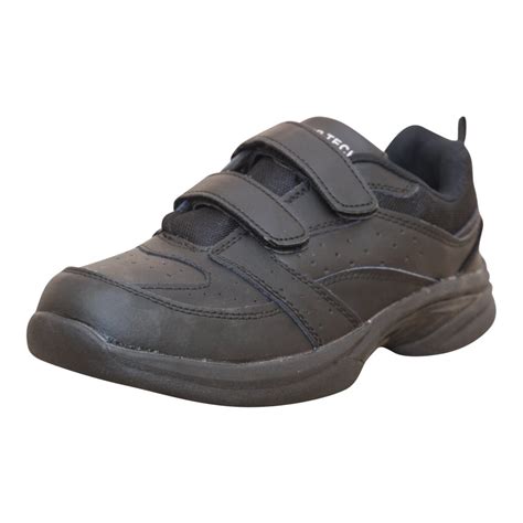 Airtech Mens Black Leather Upper Wide Fit Velcro Sports Gym Trainers ...