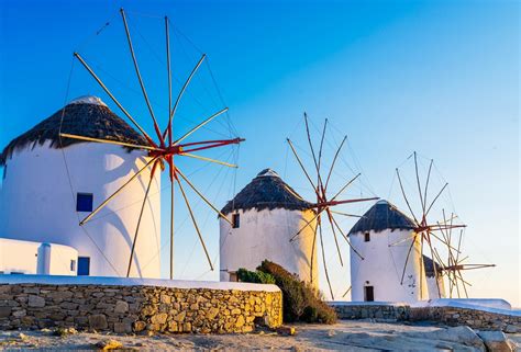 Little Venice and the whitewashed Windmills in Mykonos Town (Chora)