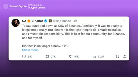 CZ Steps Down As Binance CEO - Faucet Crypto