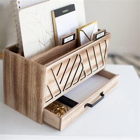 Natural Wooden Mail Organizer - Desktop Mail Holder - Office Desk Orga ...