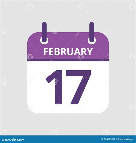 Calendar 17th of February stock vector. Illustration of february - 134675487