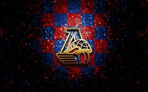 Lokomotiv Yaroslavl, glitter logo, KHL, red blue checkered background, hockey, Kontinental ...