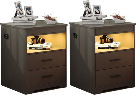 Amazon.com: HWB Nightstand Set of 2 with Gun Drawer: Smart LED Bedside ...