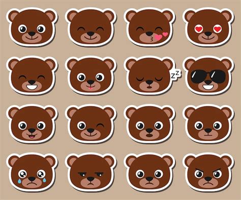 Premium Vector | Cute cartoon bear emoji. Vector set of different emotions stickers