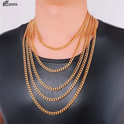 Men Cuban Chain Necklace 6MM Gold color Stainless Steel Chain Curb Chain Stainless Steel ...