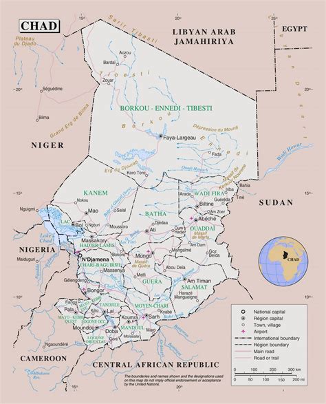 Large detailed political and administrative map of Chad with roads, major cities and airports ...