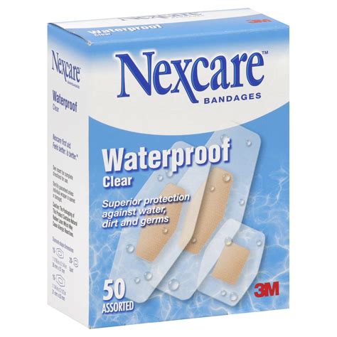 Nexcare Bandages, Waterproof, Clear, Assorted, 50 bandages