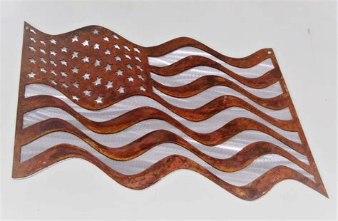 Waving Metal Rustic United States US American Flag 25 Inches Wide