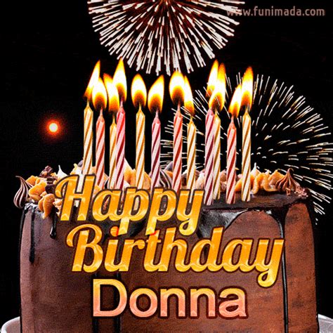 eCard for Donna featuring a dark chocolate birthday cake topped with ...