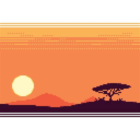 Premium Vector | A pixel art image of a sunset with a tree in the foreground.