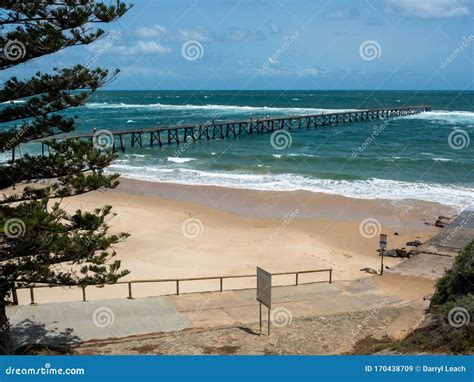 The Port Noarlunga Jetty with Boat Ramp in the Foreground in South Australia on 23rd January ...