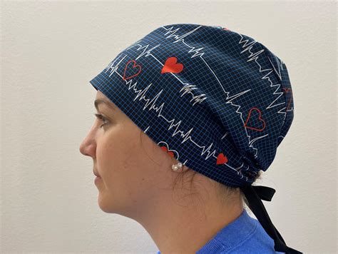 Monogrammed EKG,Cardiac Care Scrub Hat,Red Heart Surgeon Heart Monitor Fabric Scrub Hat,One Size ...