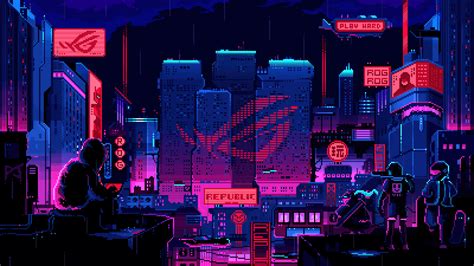 rog, 8 bit, pixel, logo, night, city, 4k, HD Wallpaper | Rare Gallery