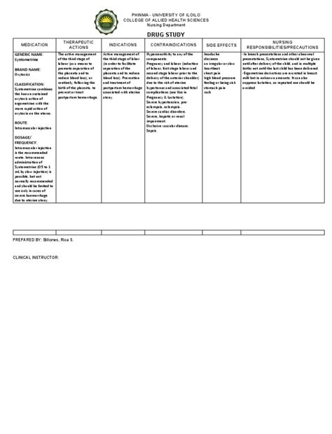 Drug Study Syntometrine | PDF | Childbirth | Medical Specialties